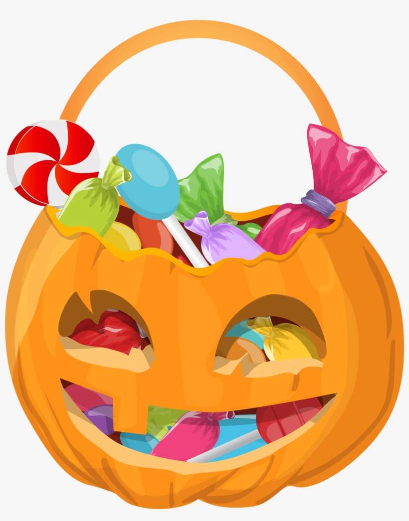 Pumpkin Basket With Candy Clip Art Image, transparent png download