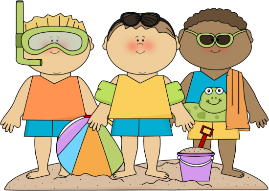 Beach Clipart Family - Kids At Beach Clipart (550x390), Png Download