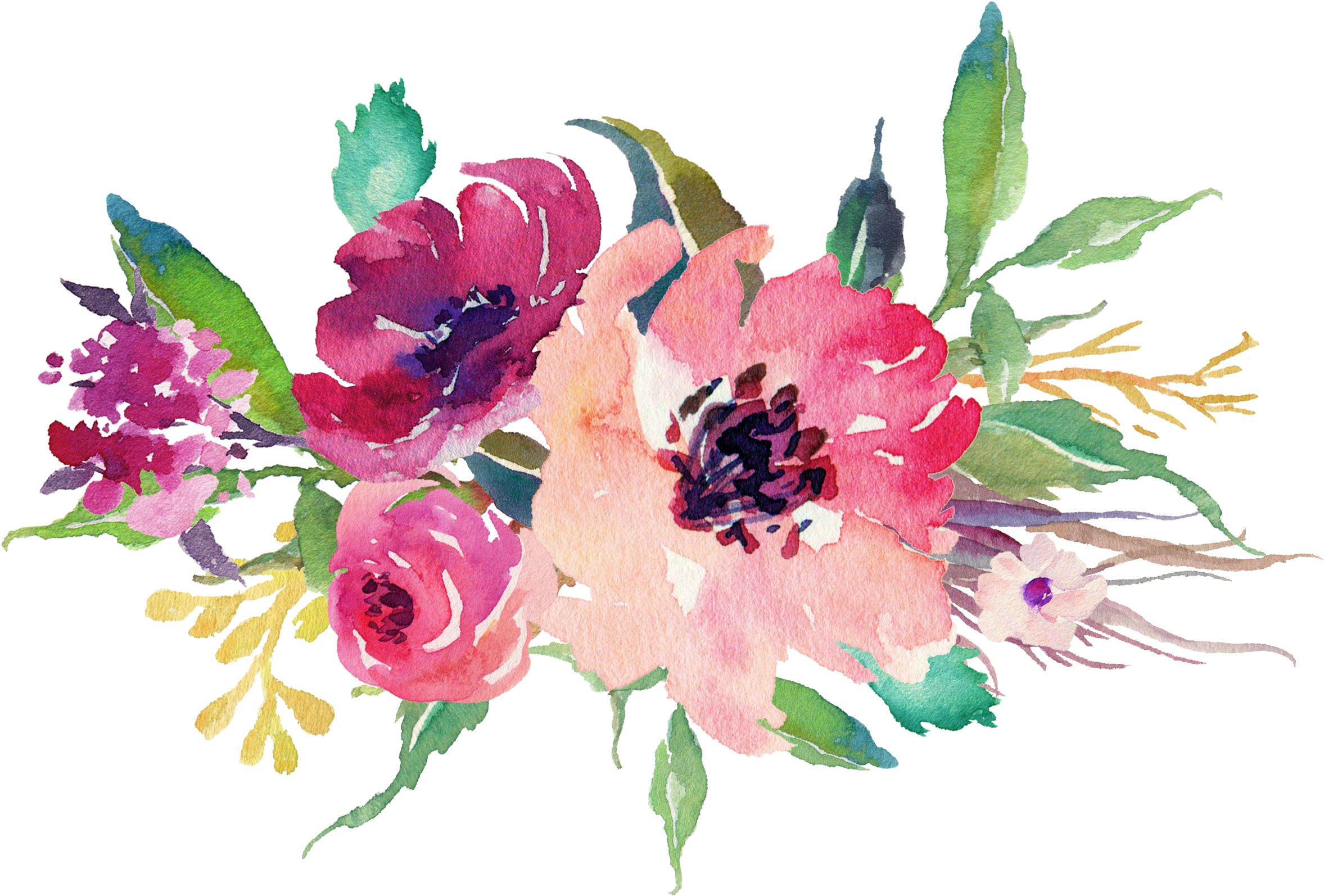 Watercolor Floral Bouquet Png Stock - Wedding Flowers Watercolor Png (2394x1607), Png Download