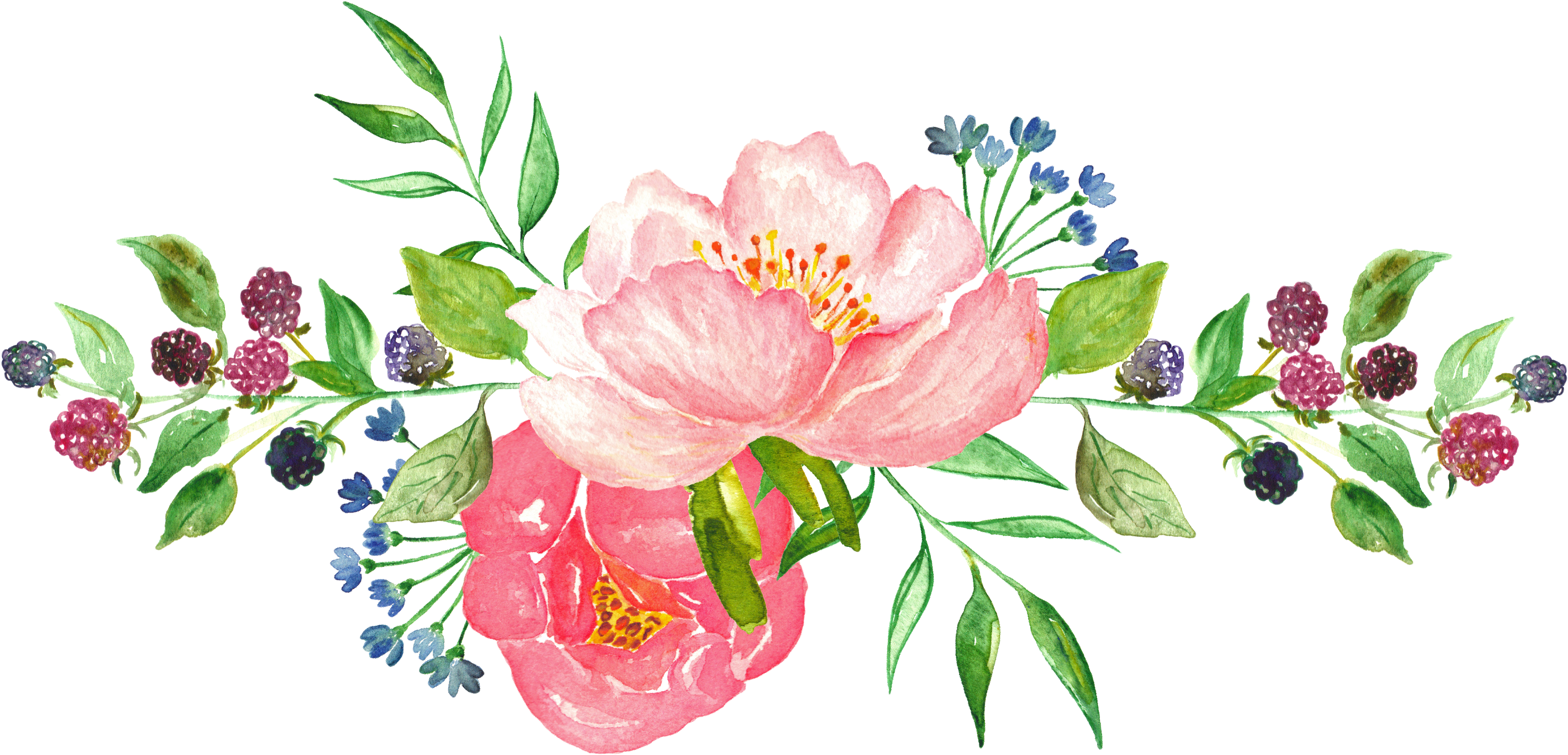 Watercolor Floral Bouquet Png (3506x1992), Png Download