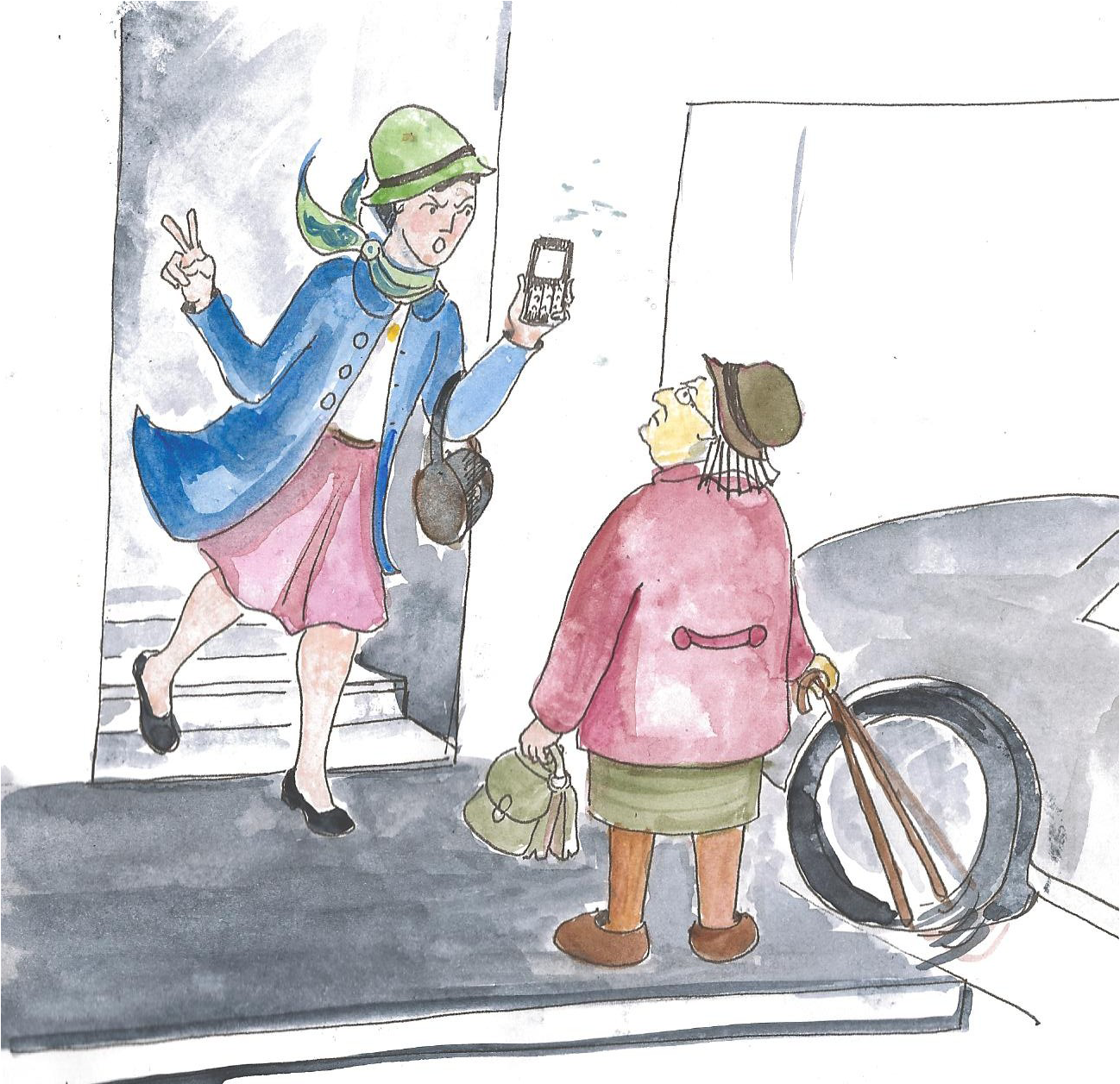 Illustration Old Lady - Cartoon (2355x1256), Png Download