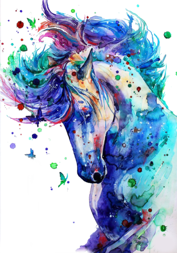 Watercolor Horse (350x500), Png Download