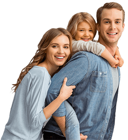 Smiling Family Of Three With Healthy Teeth - Human (424x462), Png Download