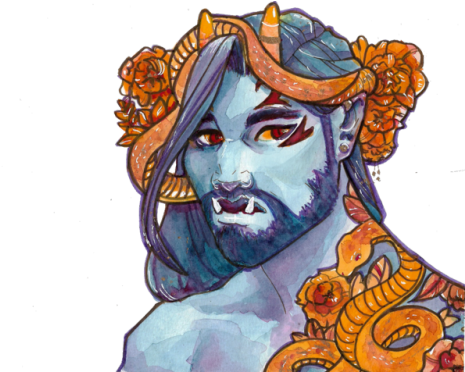 Decided To Redo Demon Hanzo And Fix Some Structural - Watercolor Painting (500x371), Png Download