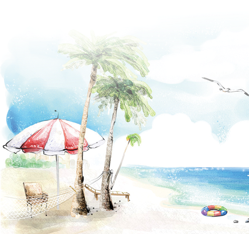 Natural Drawing Watercolor - Beach Background Watercolor (500x500), Png Download