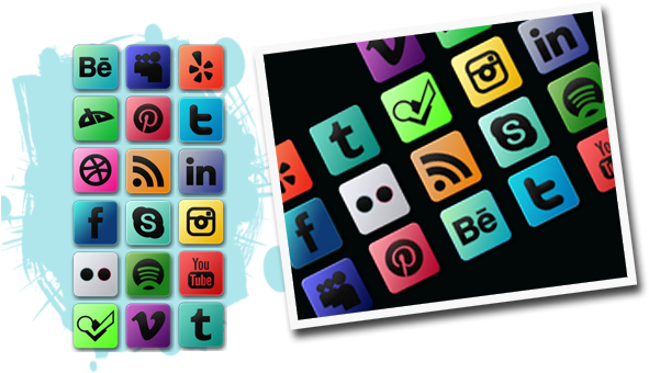 Multicolored Social Media Icons - Icon (638x400), Png Download