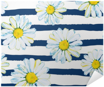 Daisies On The Striped Nautical Background - Square Decorative Throw Pillow Case Cushion Cover,watercolor (400x400), Png Download
