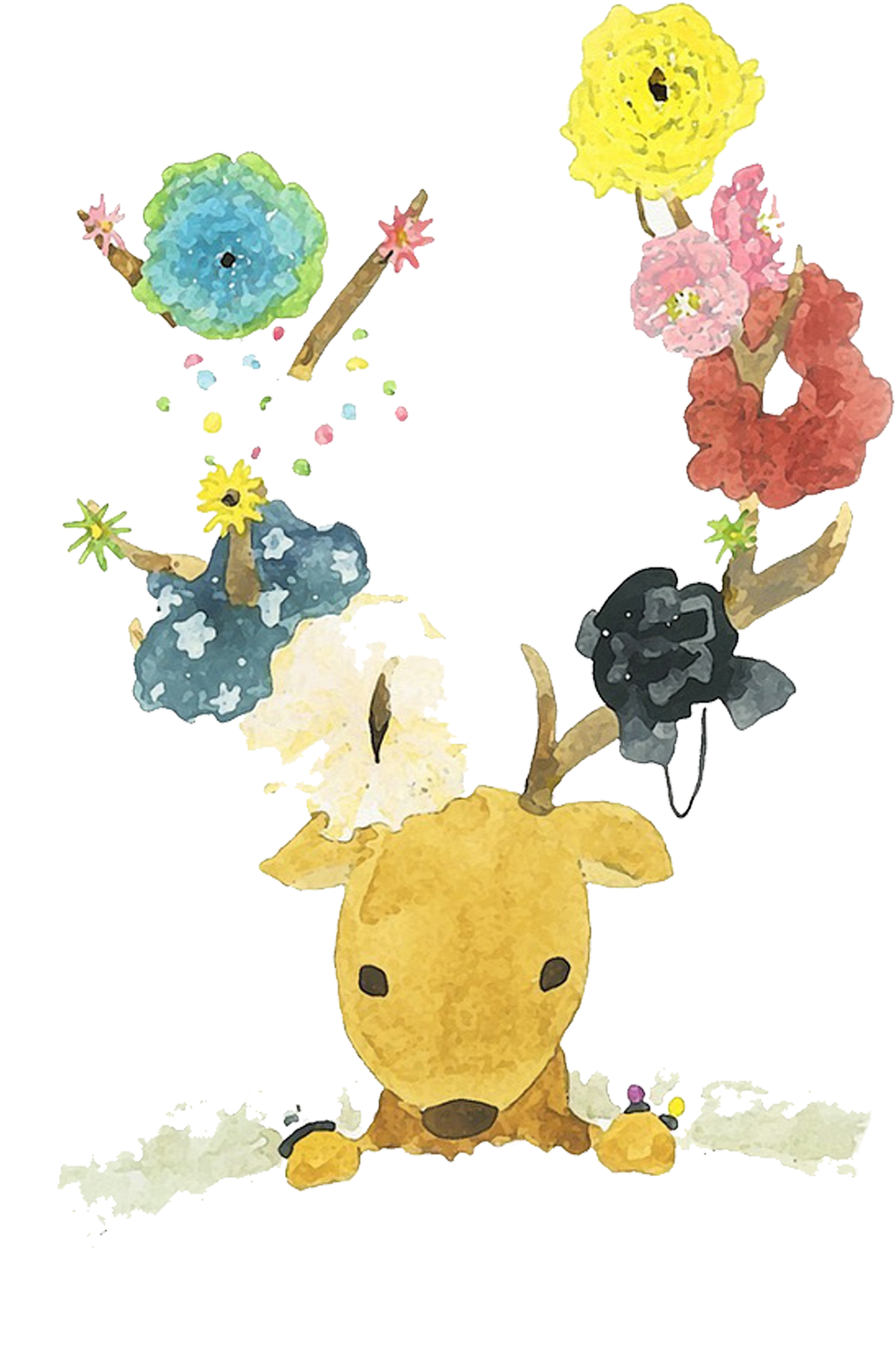 Deer Watercolour Flowers Watercolor Painting - Watercolor Deer Cartoon Png (1890x2835), Png Download
