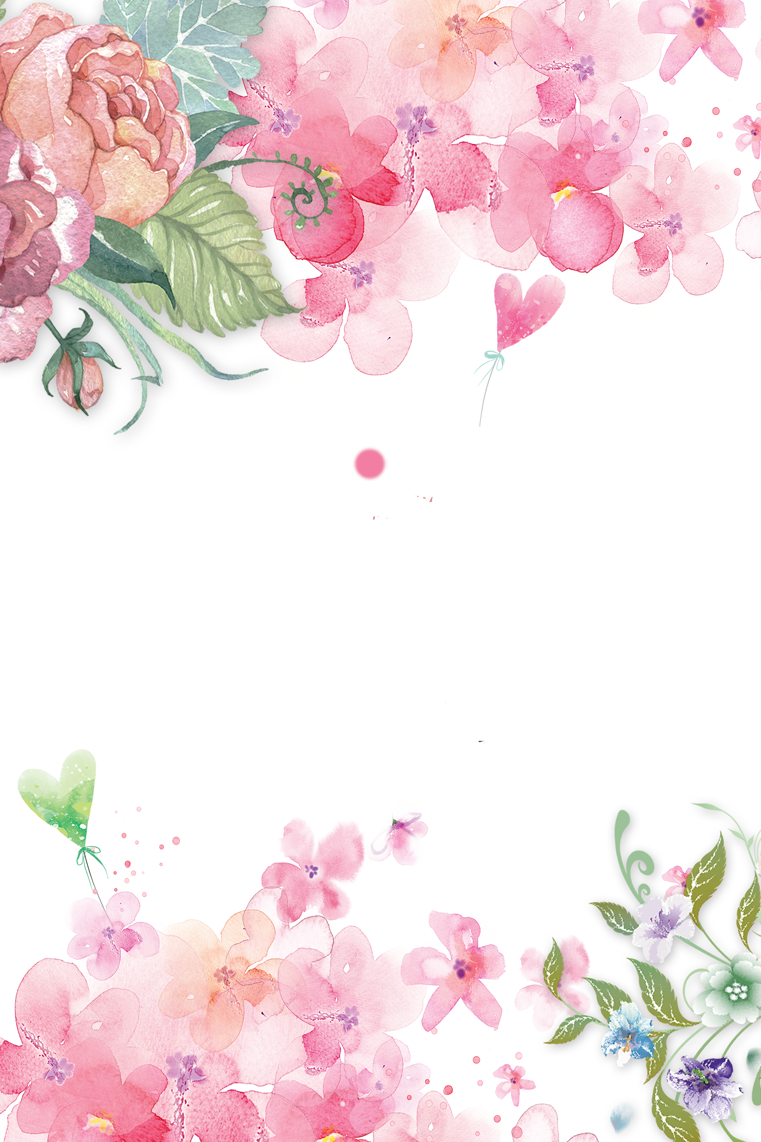 Watercolor Flowers Shading, Pink Flowers, Watercolor, - Pink Flower Background Png (1500x2250), Png Download