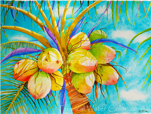 Tropical Watercolor Painting By Ron Teixeira Tahiti, - Watercolor Painting (624x364), Png Download