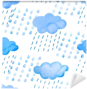 Seamless Pattern With Watercolor Clouds And Rain Wall - Watercolor Painting (400x400), Png Download