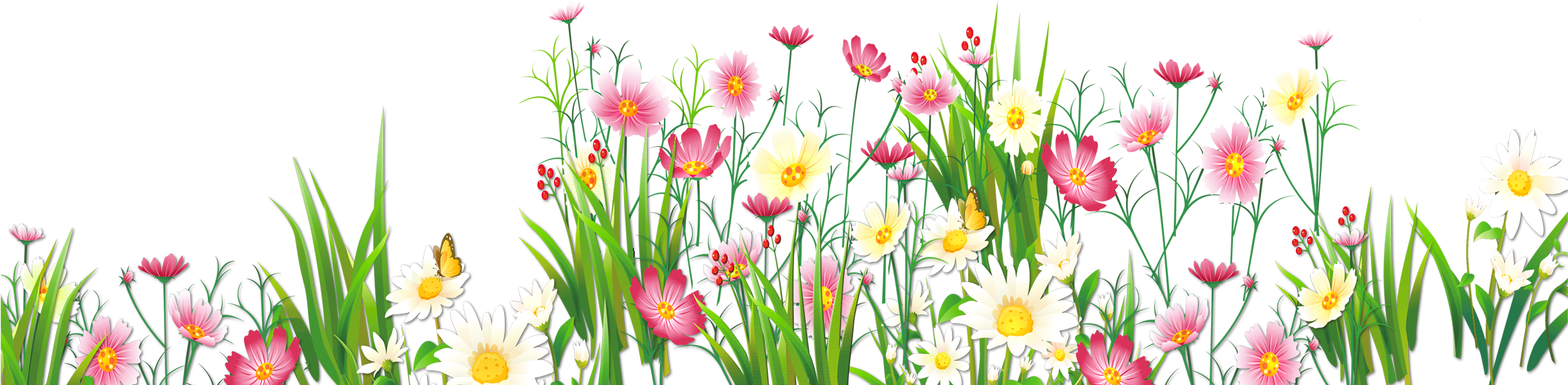Flowers And Grass Png Picture Clipart - Clip Art Grass Border Flower (2419x721), Png Download