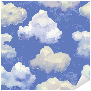 Vector Seamless Pattern With Watercolor Blue Clouds - Watercolor Painting (400x400), Png Download