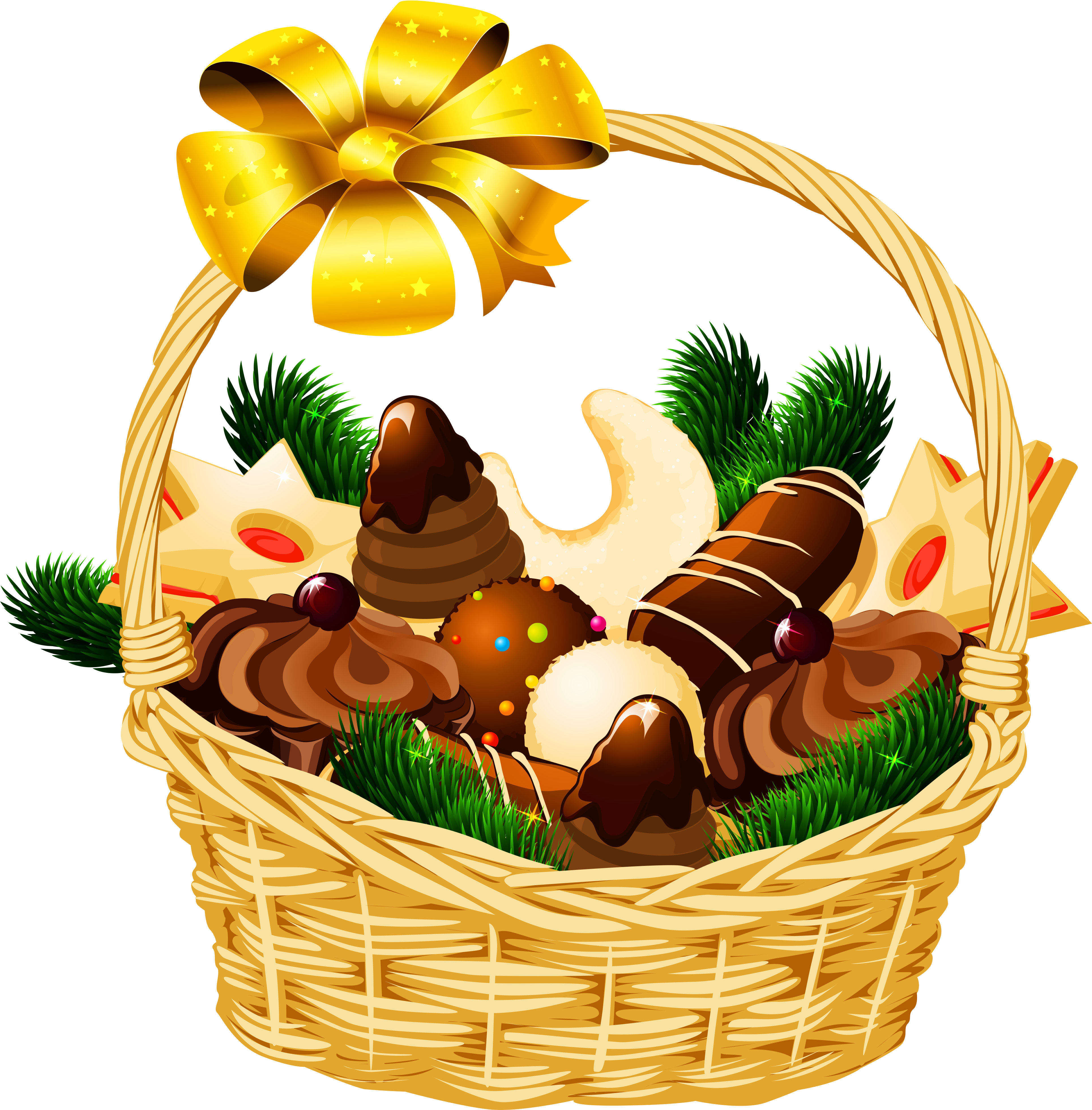 Gift Basket With Flowers And Christmas Toys Clipart - Christmas Basket Clipart (4101x4193), Png Download