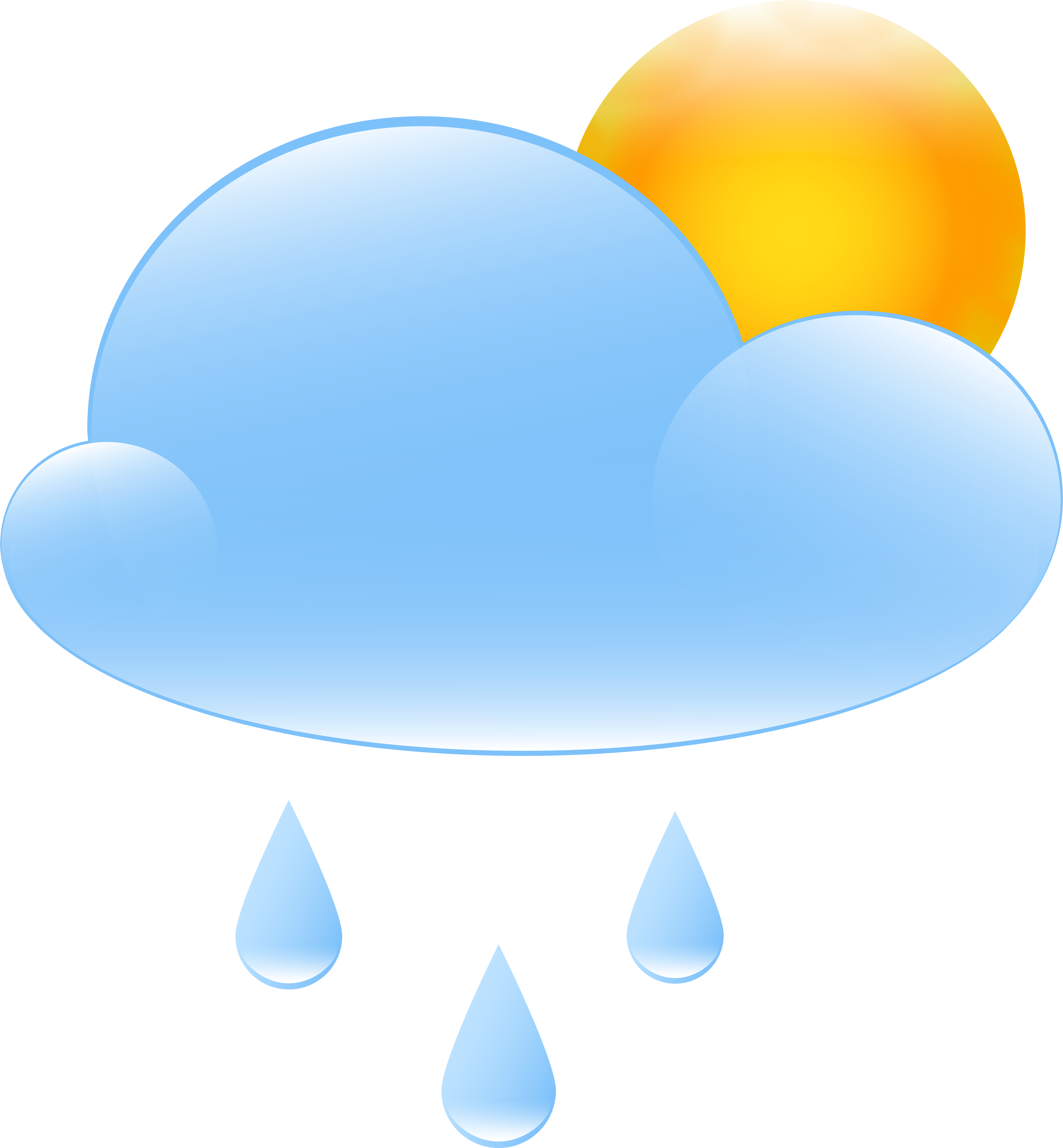 Partly Cloudy With Sun And Rain Weather Icon Png Clip - Cloudy Png Clipart (463x500), Png Download