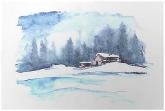 Watercolor Winter Pattern - Kar Resmi Manzara Suluboya (400x400), Png Download