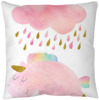 Watercolor Unicorn And Cloud With Rain Throw Pillow - Watercolor Painting (400x400), Png Download