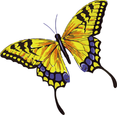 Beautiful Yellow Butterfly Tattoo With Purple Dots - Yellow Purple Butterfly Png (450x442), Png Download