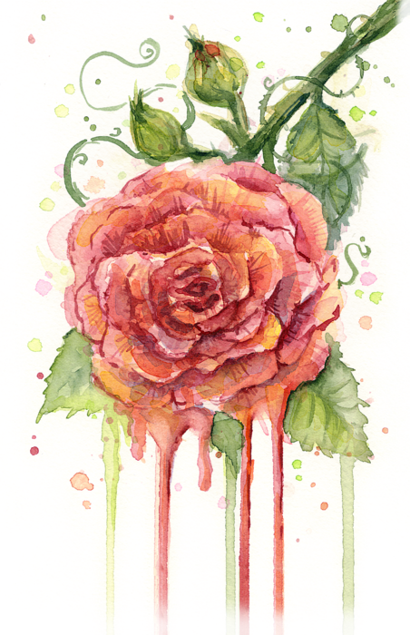 Red Watercolor Beach Towel - Red Rose Dripping Watercolor (452x700), Png Download