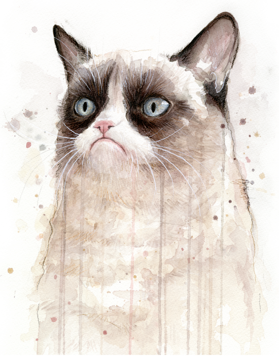 Grumpy Cat Watercolor (550x700), Png Download