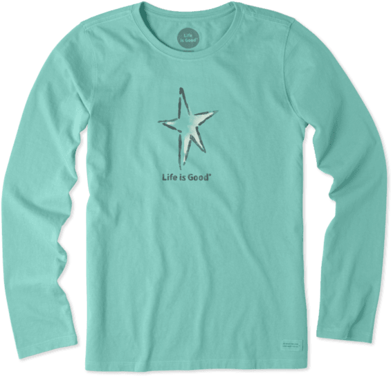 Women's Watercolor Star Long Sleeve Crusher Tee - Life Is Good. Women's Ls Crusher - Snowplace Like Heart (570x570), Png Download