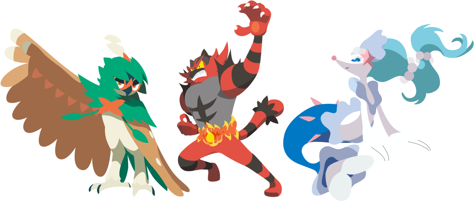 Pokemon Vector Evolution - Pokemon Sun And Moon Final Starter Evolutions (1600x801), Png Download