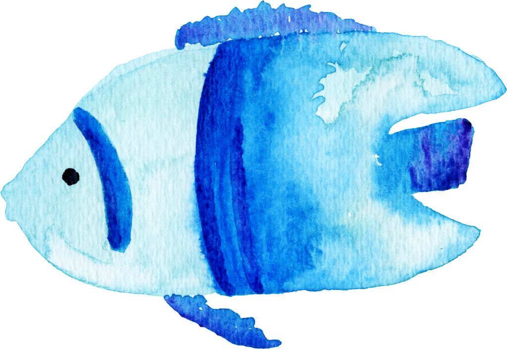 Hand Painted Blue Watercolor Fish Png Transparent - Watercolor Painting (1024x705), Png Download