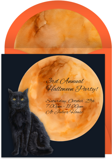 Black Cat Watercolor Online Invitation - Halloween (650x650), Png Download