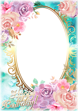 Watercolor Based Birthday Greeting Card - Happy Birthday Png Frame (318x450), Png Download