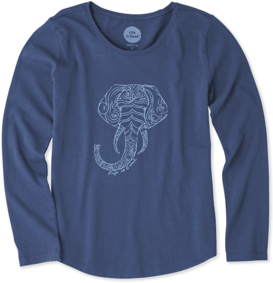 Girls Primal Elephant Smiling Long Sleeve Smooth Tee - Life Is Good Girls Primal Elephant Smiling Long Sleeve (570x570), Png Download