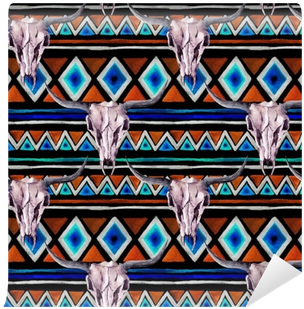 Seamless Background With Trendy Tribal Design - Skull (400x400), Png Download