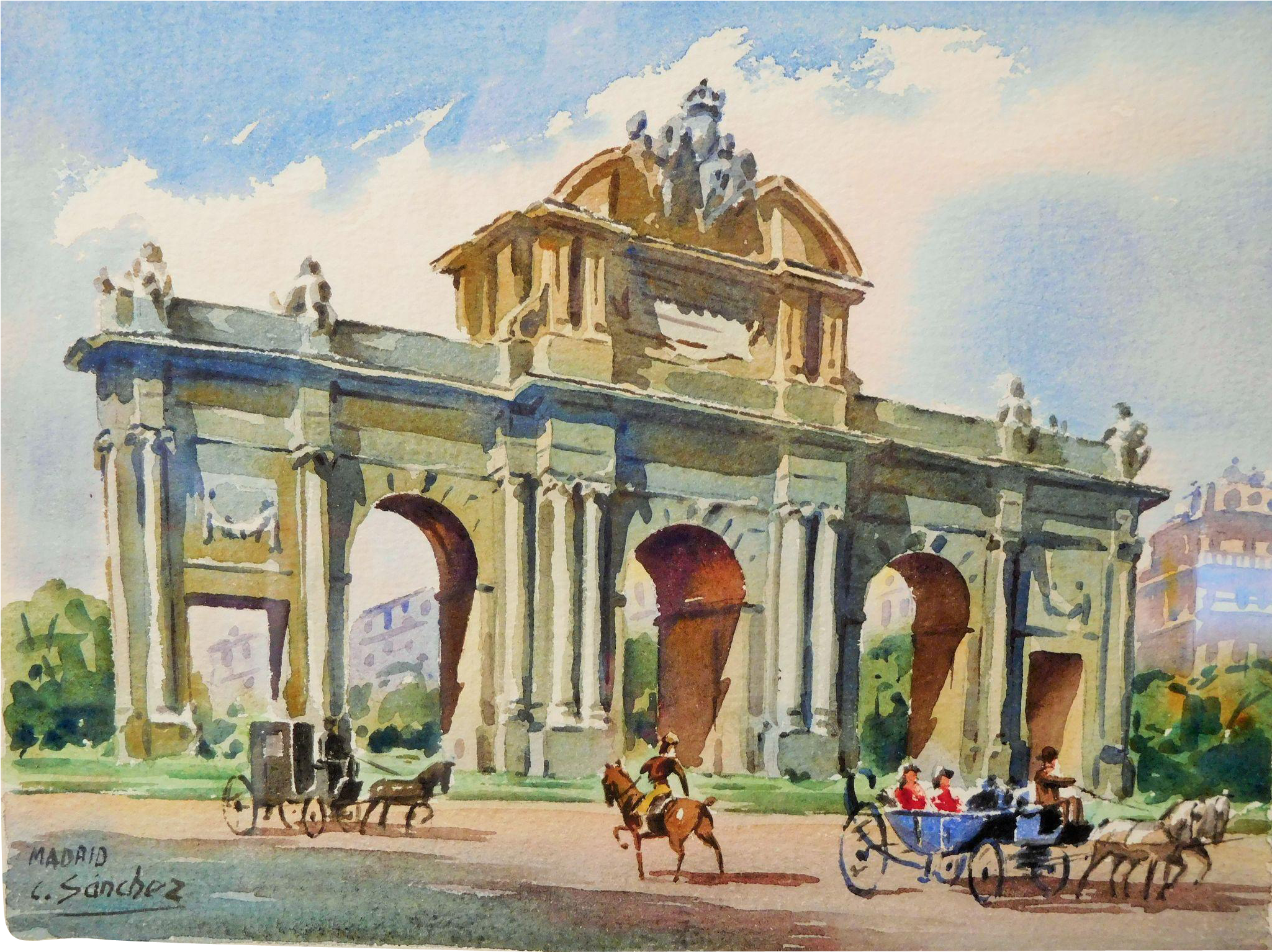 Madrid Watercolor Painting By Carlos Sanchez - Watercolor Painting (2048x2048), Png Download