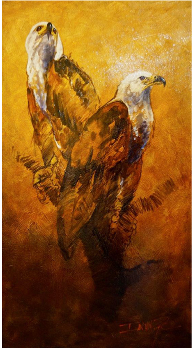 Fish Eagles Original Oil Painting Ian Van Zyl - Laughing Kookaburra (498x694), Png Download