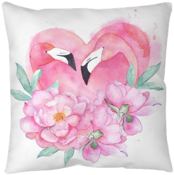 Watercolor Pink Flamingo Couple With Bouquet Peony - Watercolor Painting (400x400), Png Download