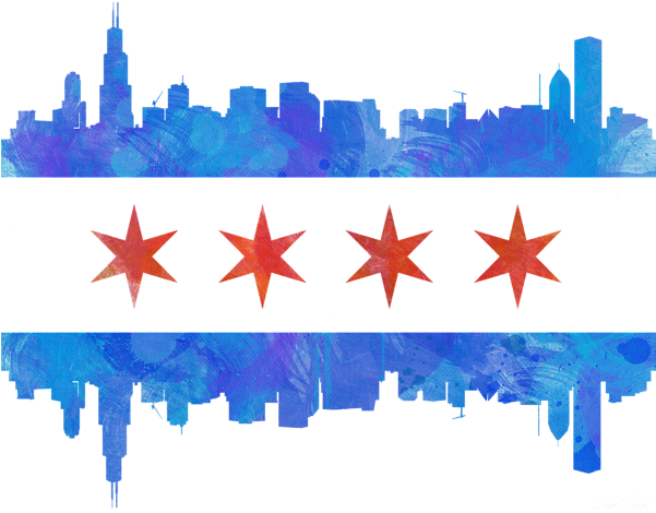 Chicago Flag Watercolor Onesie For Sale By Mike Maher - Chicago Flag Art (600x476), Png Download