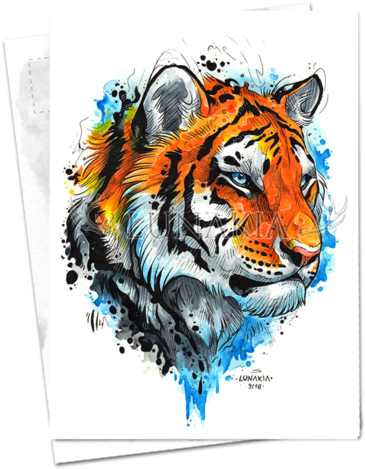 Watercolor Tiger - Watercolor Painting (392x500), Png Download