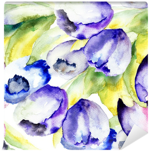 Spring Tulips Flowers Watercolor Illustration Wall - Tulip (400x400), Png Download