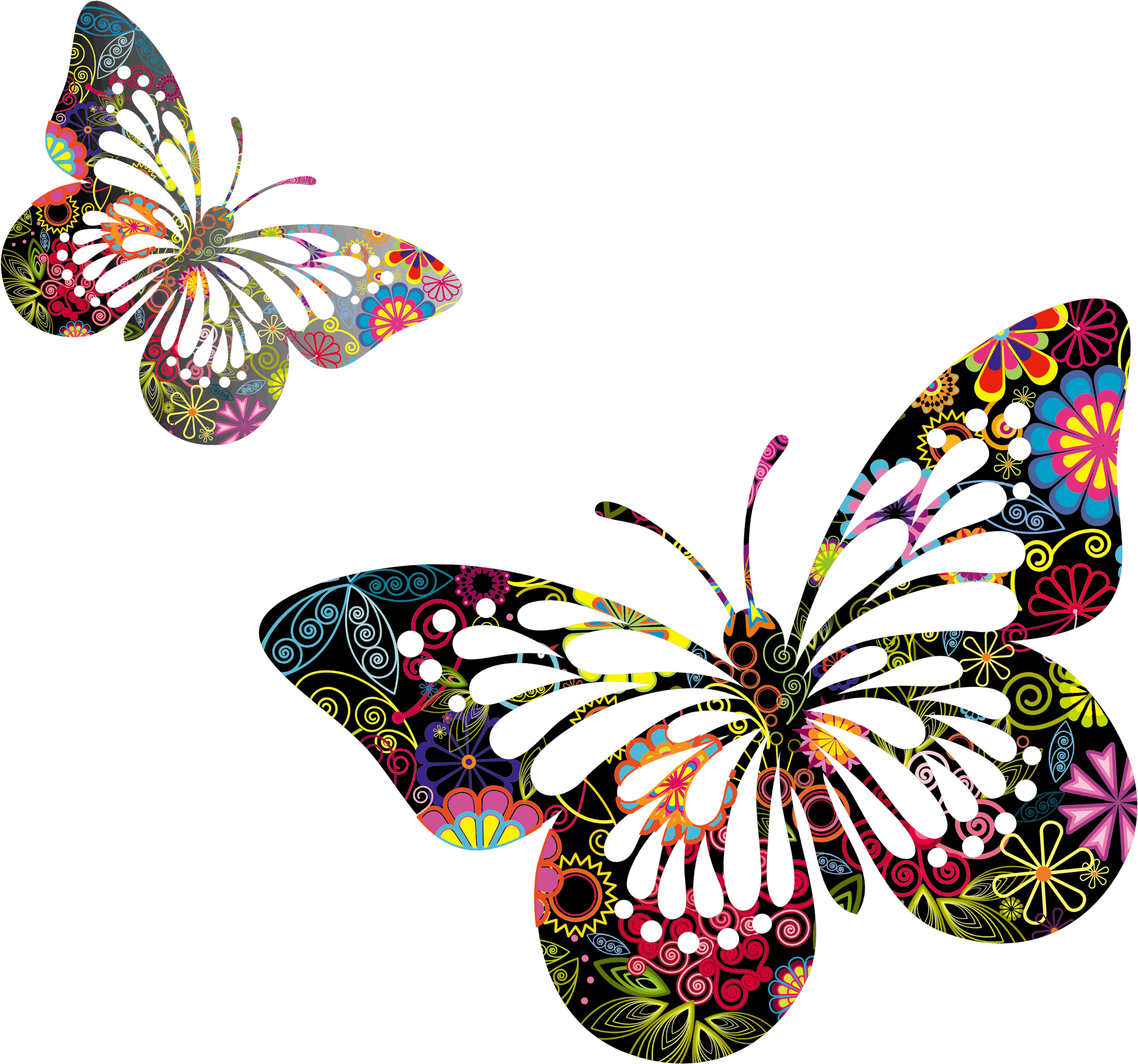 Butterfly And Flower Vector Png (2519x2240), Png Download
