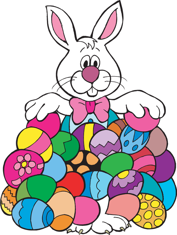 Easter Bunny Clipart - Easter Bunny With Eggs Clipart (566x750), Png Download