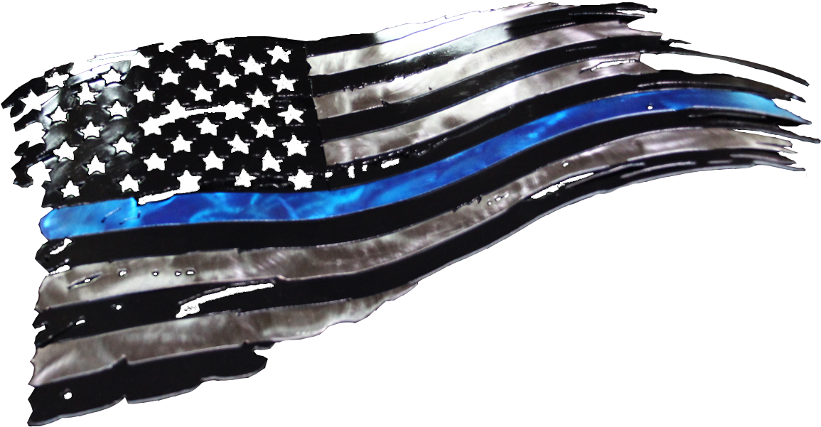 Tribute To Law Enforcement American Flag Metal Wall - Tattered Thin Blue Line Flag (1225x1225), Png Download