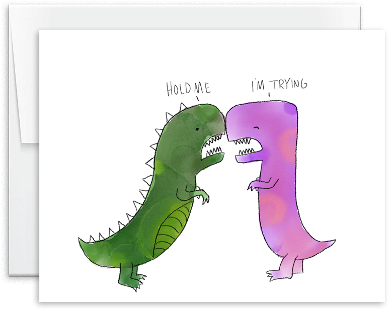 Hold Me I'm Trying Watercolor Dinosaur Greeting Card - Tarjetas De Amistad De Dinosaurios (1000x1000), Png Download