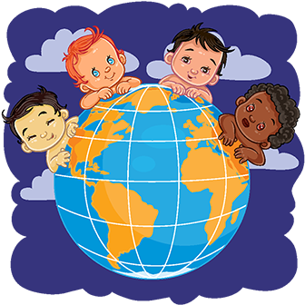 Young Children Of Different Nationalities Located Around - Illustration (360x360), Png Download