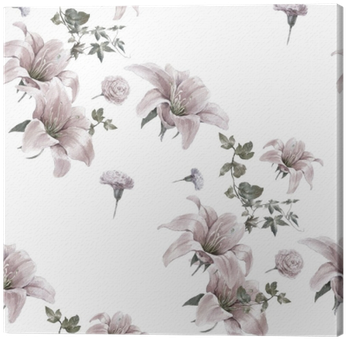 Watercolor Painting Of Leaf And Flowers, Seamless Pattern - Watercolor Painting (400x400), Png Download