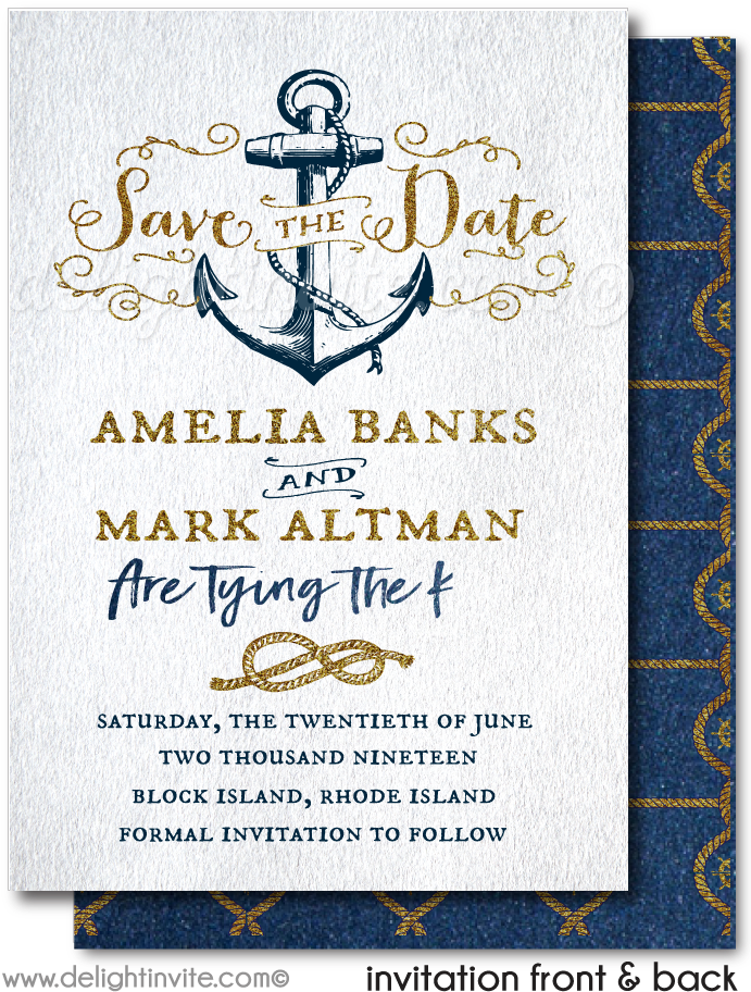 Rustic Nautical "tying The Knot" Save The Date Cards - Vintage Anchor Rectangle Magnet (700x951), Png Download