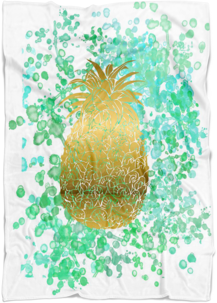Watercolor Inspired And Gold Pineapple Fleece Blanket - Blanket (1024x1024), Png Download