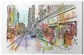 Watercolor Splash With Sketch Of Street San Francisco, - San Francisco (400x400), Png Download