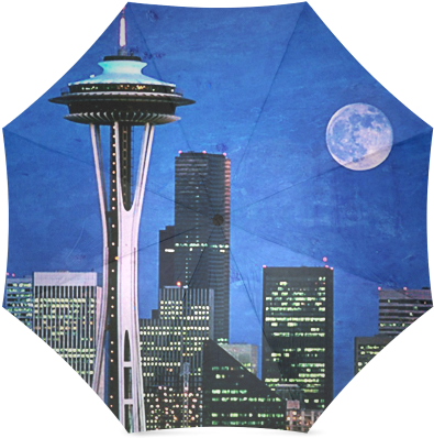 Seattle Space Needle Watercolor Foldable Umbrella Seattle - Blue Seattle Blue Seattle Blue Seattle 60" Curtains (500x500), Png Download