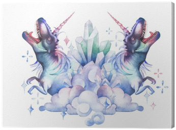 Watercolor Tyrannosauruses With Unicorn Horn And Mane - Unicorn (400x400), Png Download