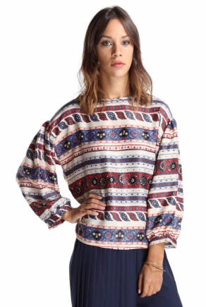 Multi-stripe Pattern Balloon Sleeve Top - Top (503x503), Png Download