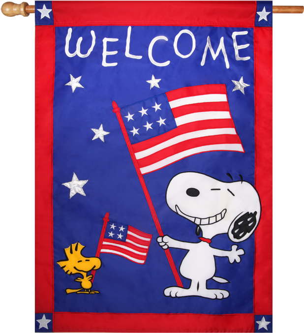 Patriotic Peanuts Welcome Embroidered / Applique House - Snoopy July (700x700), Png Download